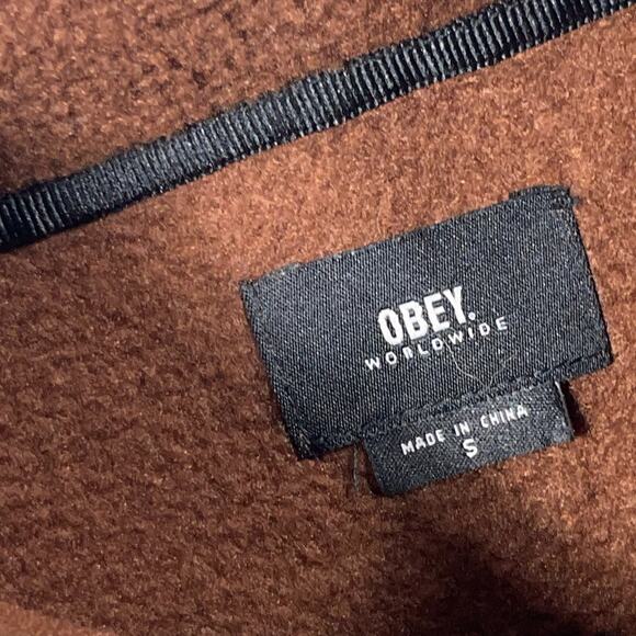 Obey Alley Sepia Quarter Zip‎ Sweatshirt Men Small Brown - Picture 3 of 9